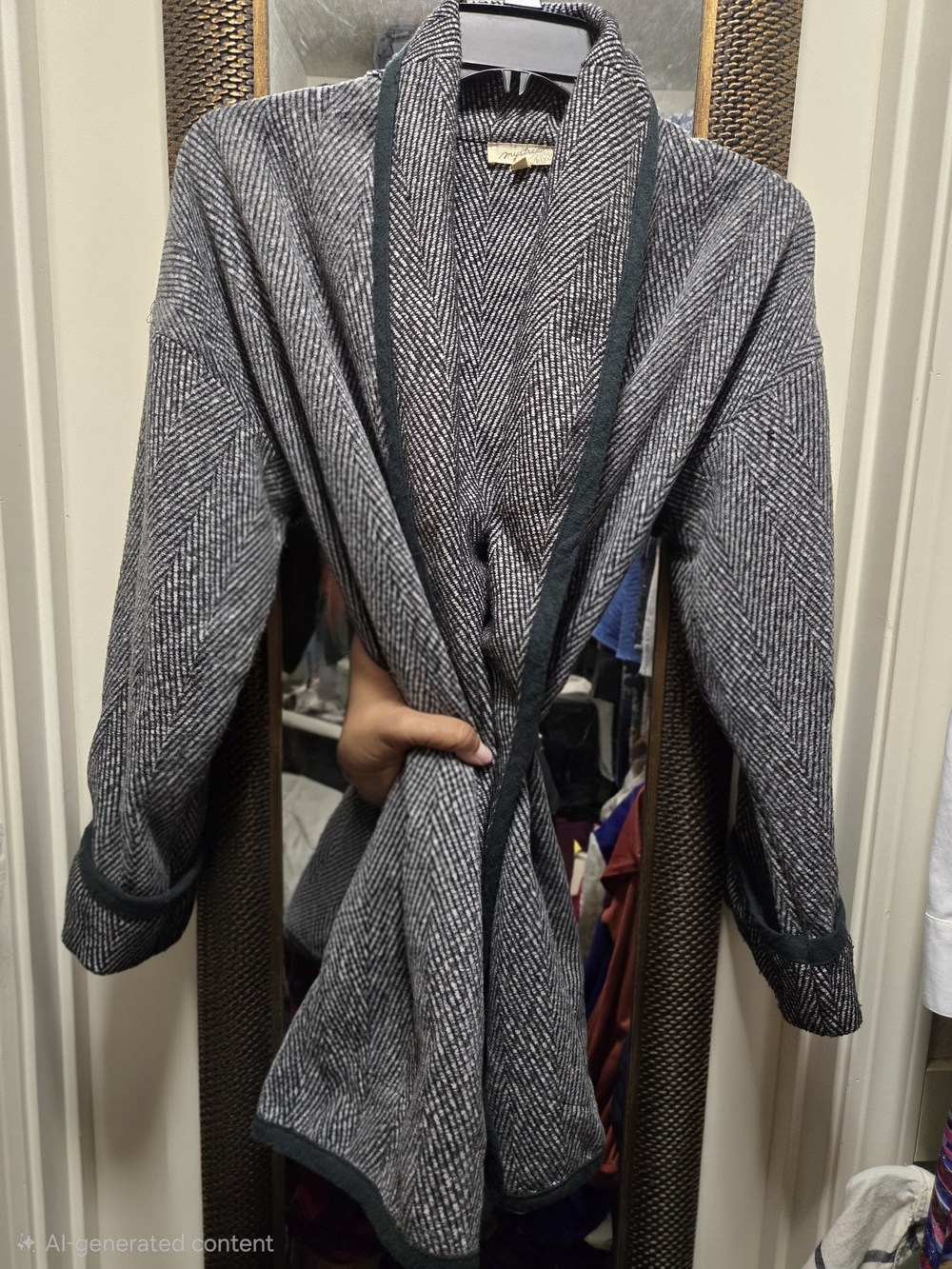 Black & White Speckled Blazer With Forest Green Trimming